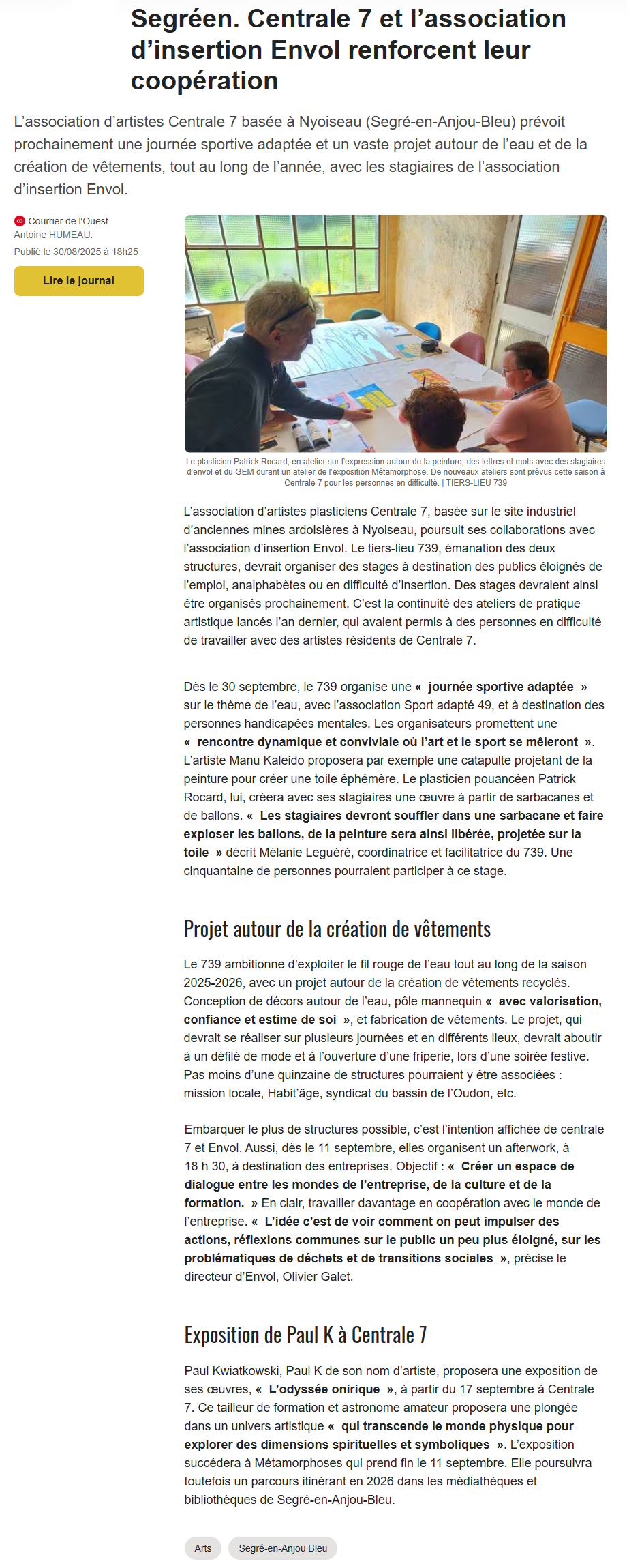 article ouest-france sur le 739 - aout 2025